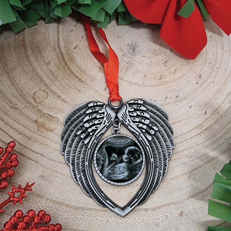 Baby Memorial Angel Christmas Photo Ornament Silver