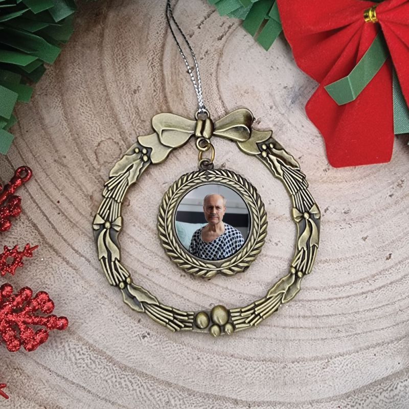 Memorial Christmas Photo Ornament Gold Wreath