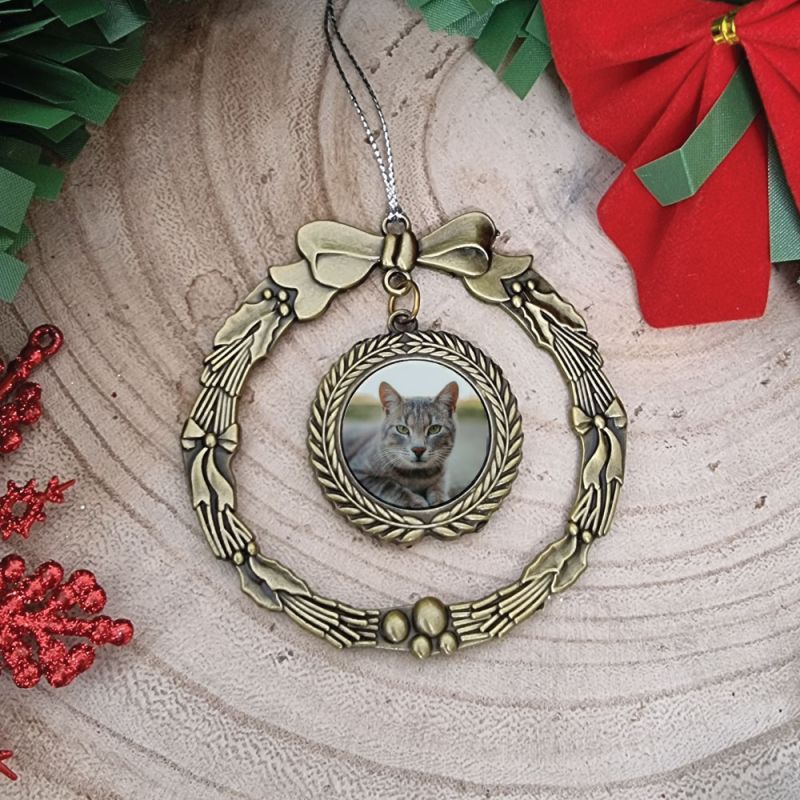 Pet Christmas Photo Ornament Gold Wreath