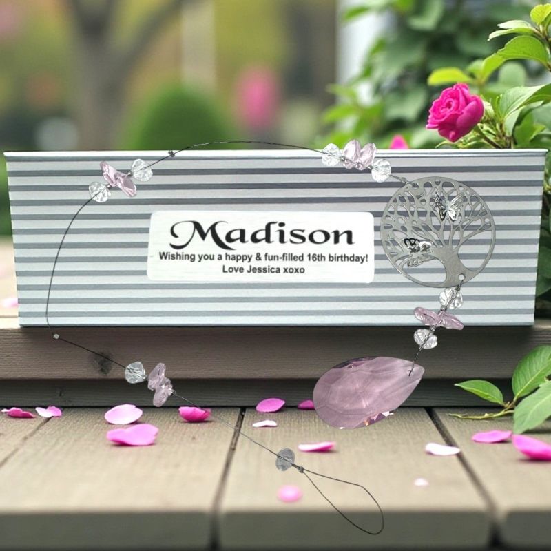 16th Birthday Tree of Life Suncatcher- Pink Raindrop