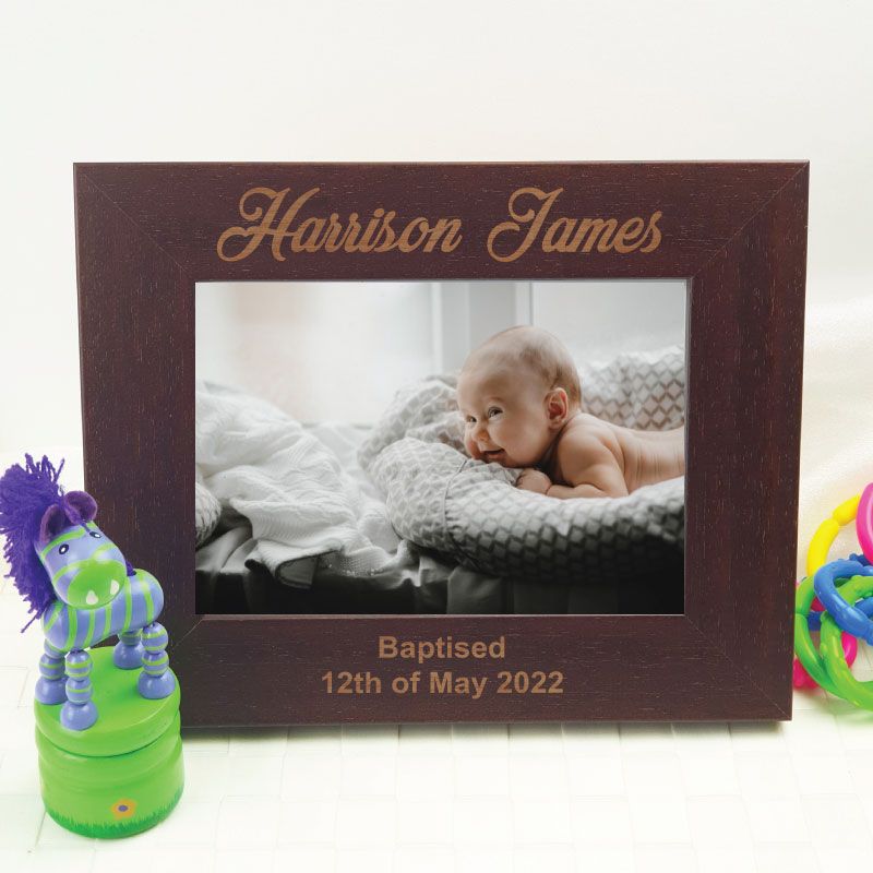 Baptism Engraved Wood Photo Frame - Mocha