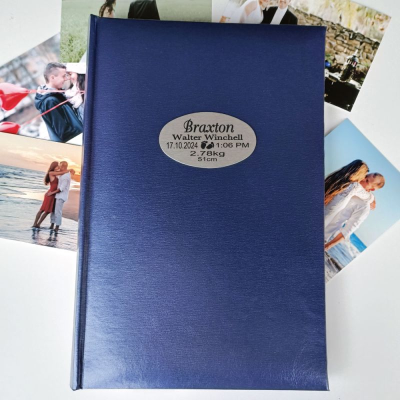 Personalised Birth Details Album 300 Photo Blue