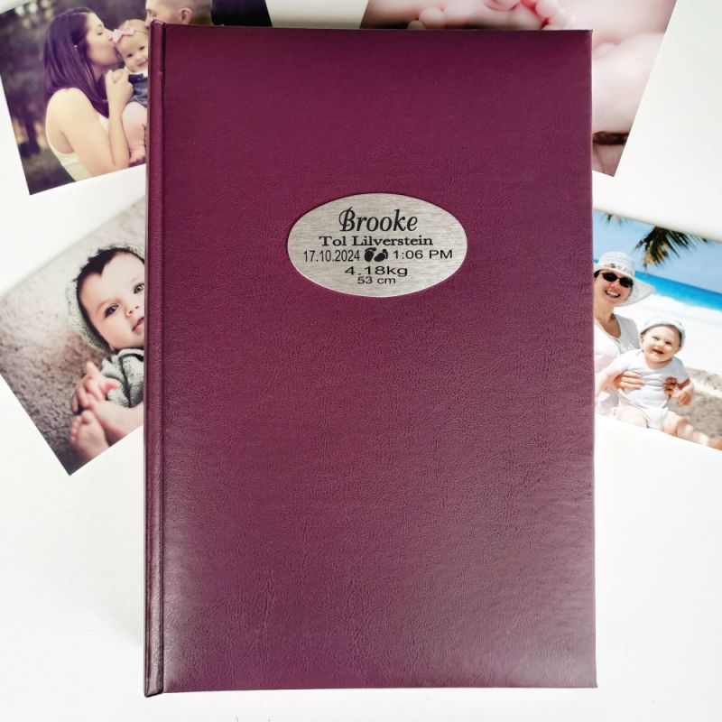 Personalised Baby Birth Details Album 300 Photo Rose