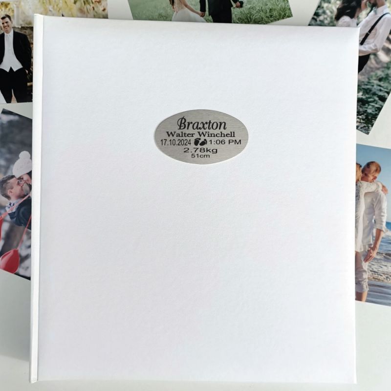 Personalised Baby Birth Details Photo Album 500 White