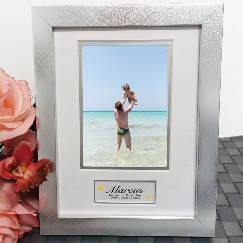 1st Birthday Photo Frame Silver Wood 4x6 Photo
