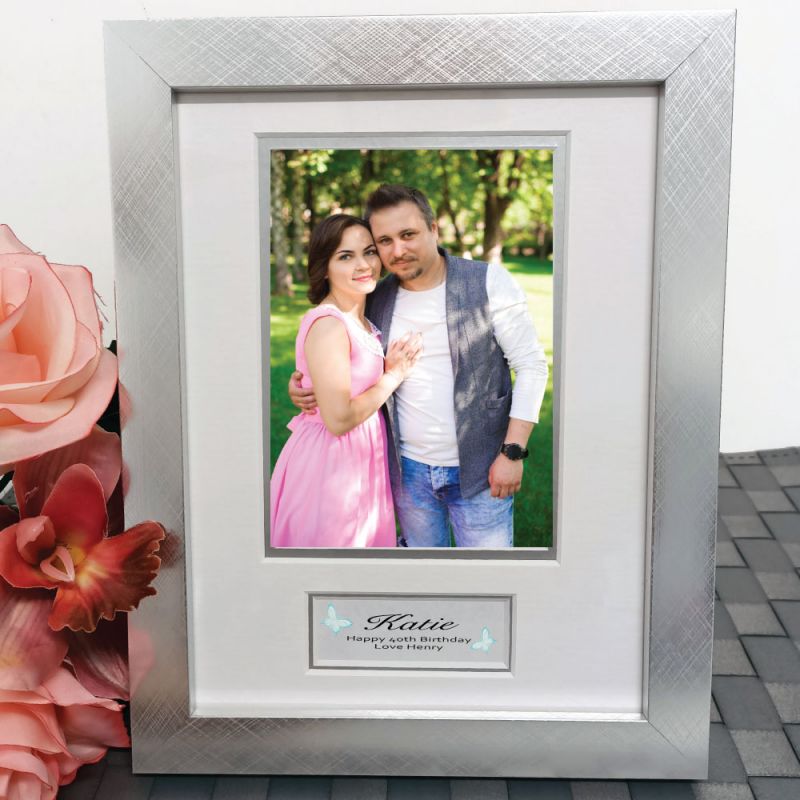 40th Birthday Photo Frame Silver Wood 4x6 Photo