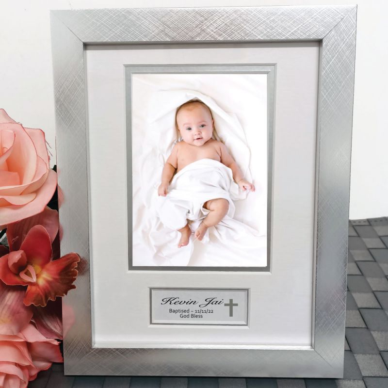 Baptism Photo Frame Silver Wood 4x6 Photo