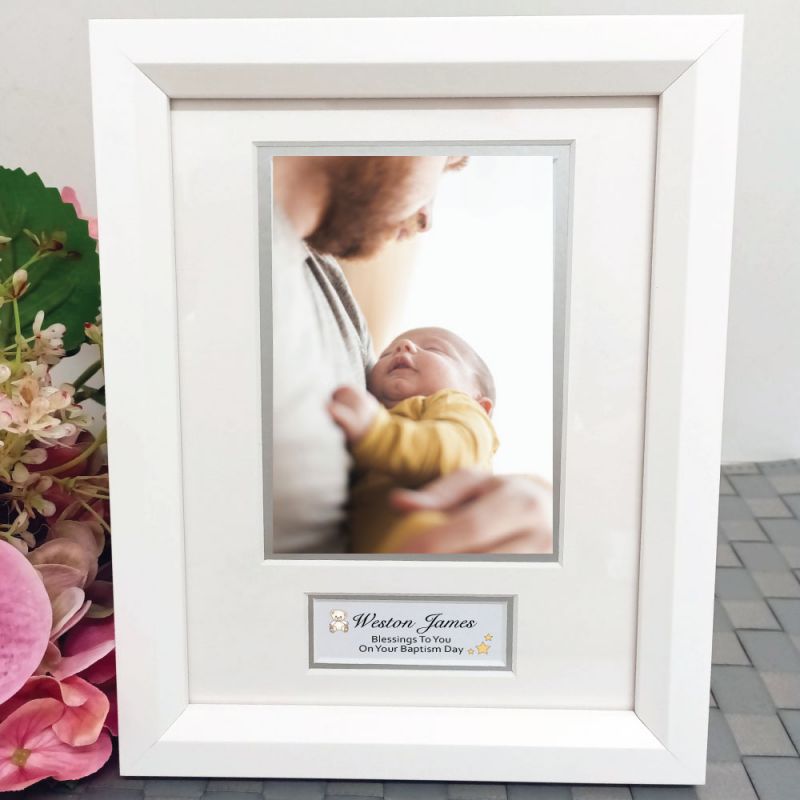 Baptism  Photo Frame White Wood 4x6 Photo