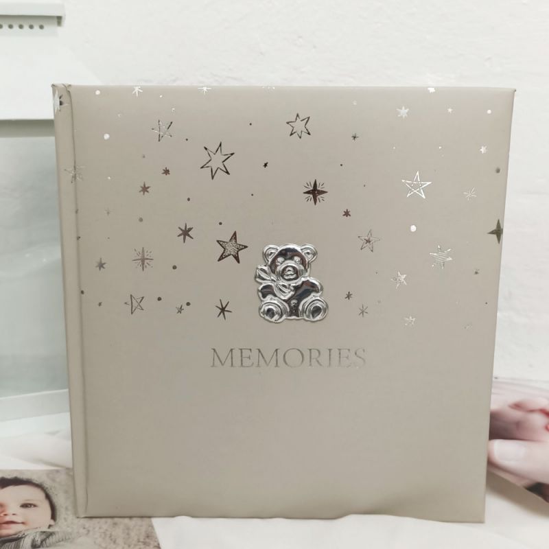 Silver Teddy Baby Photo Album 200
