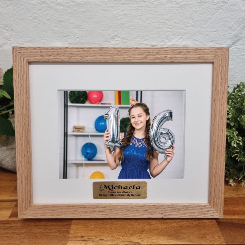 16th Birthday Photo Frame Victorian Natural Wood