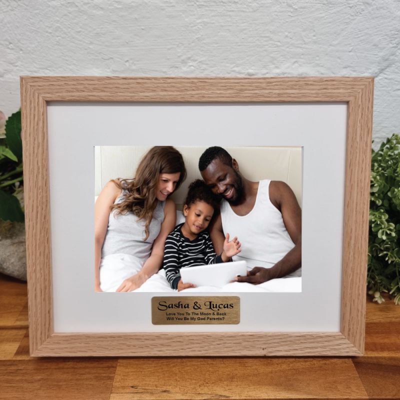 God Parents Photo Frame Natural Wood