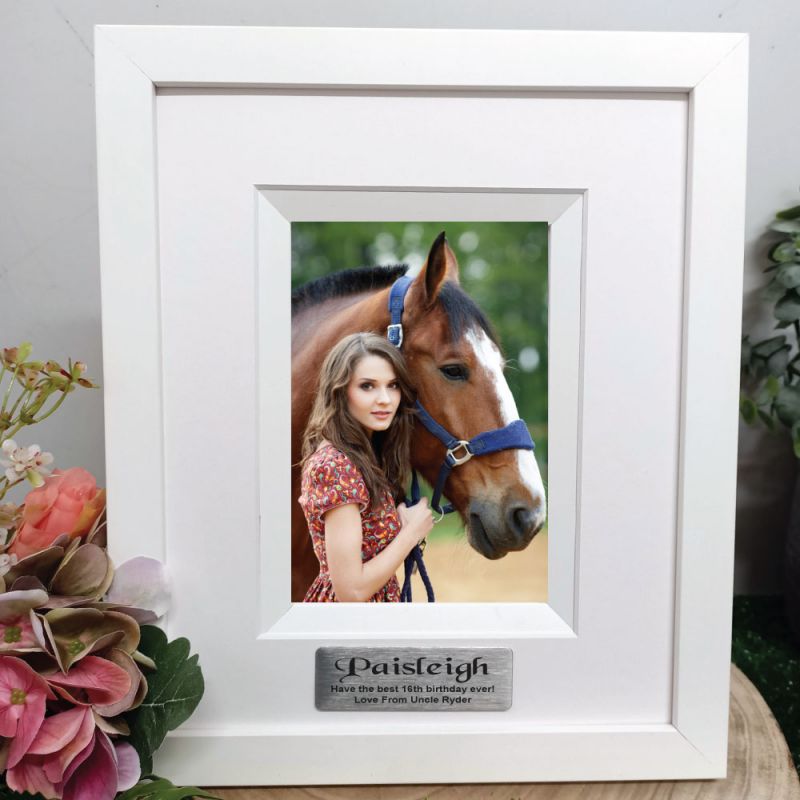 16th  Birthday Personalised Photo Frame Silhouette White 4x6 