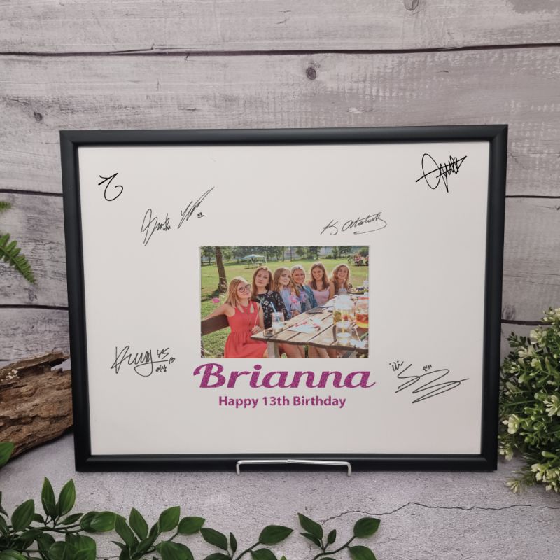 13th Birthday Signature Frame Black Glitter 4x6 Photo