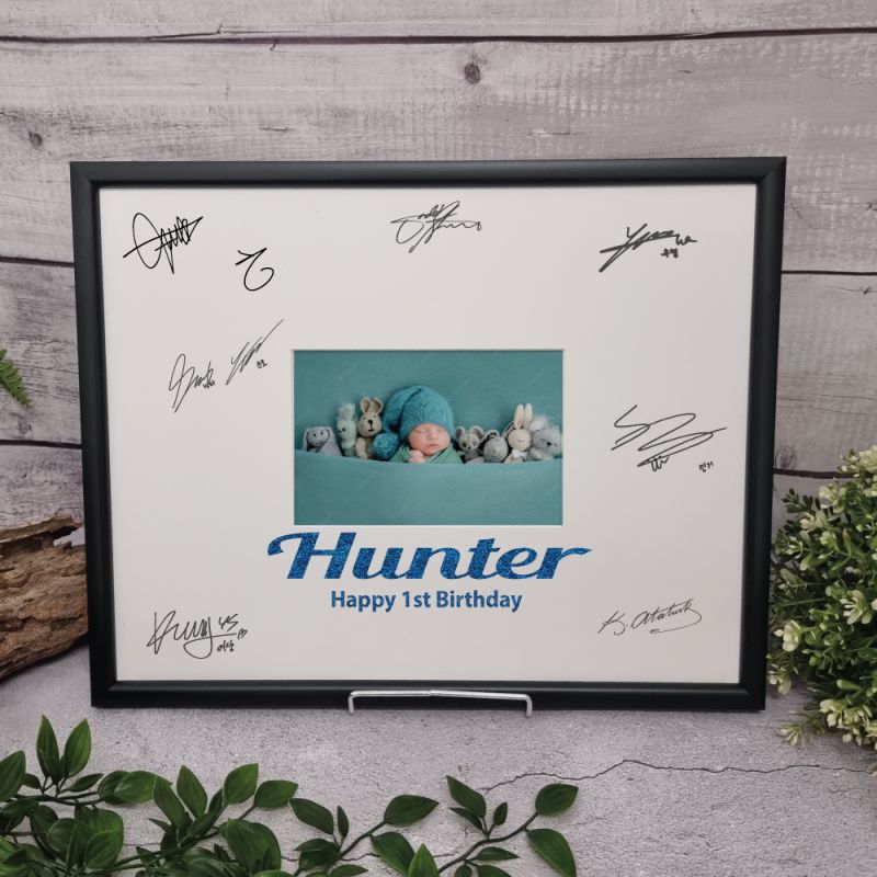 1st Birthday Signature Frame Black Glitter 4x6 Photo