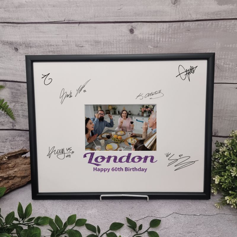 60th Birthday Signature Frame Black Glitter 4x6 Photo