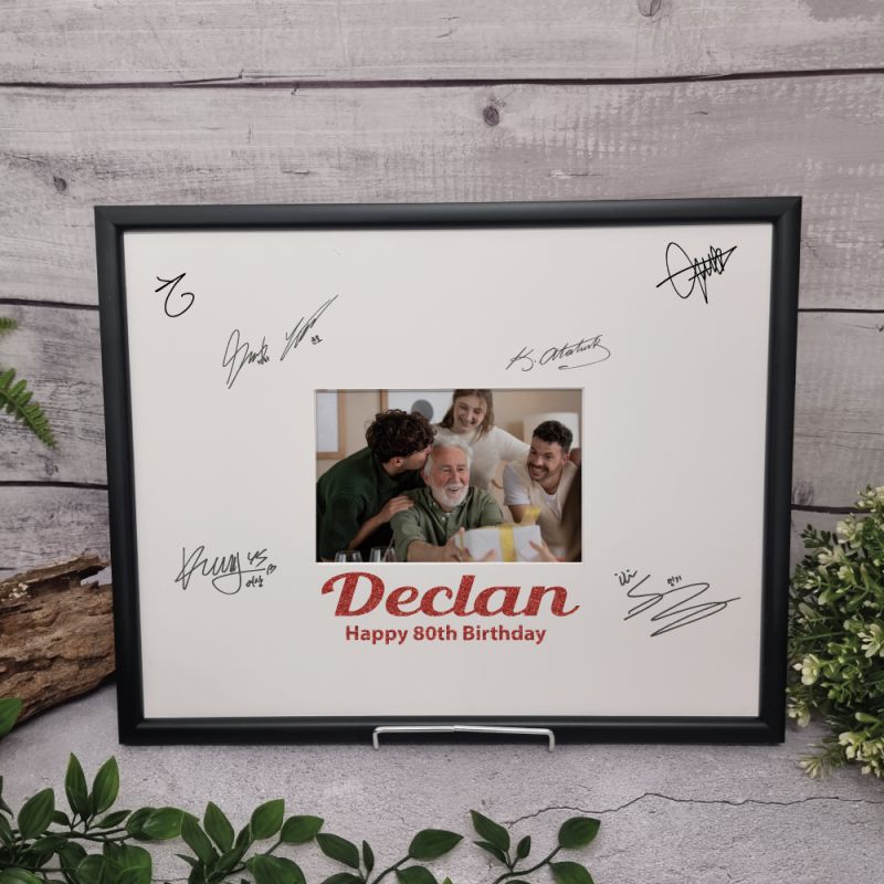 80th Birthday Signature Frame Black Glitter 4x6 Photo