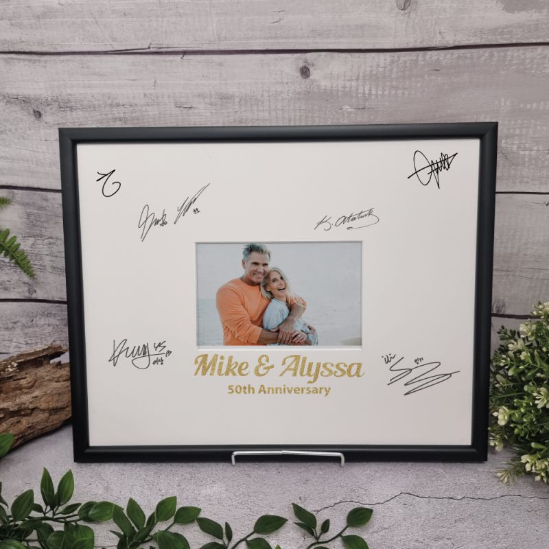 Anniversary Signature Frame Black Glitter 4x6 Photo