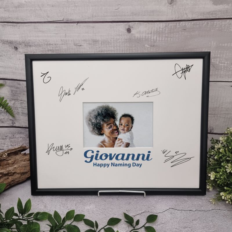 Naming Day Signature Frame Black Glitter 4x6 Photo