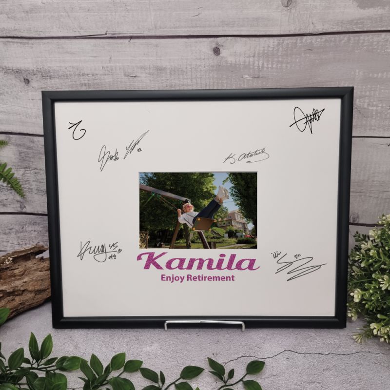 Retirement Signature Frame Black Glitter 4x6 Photo