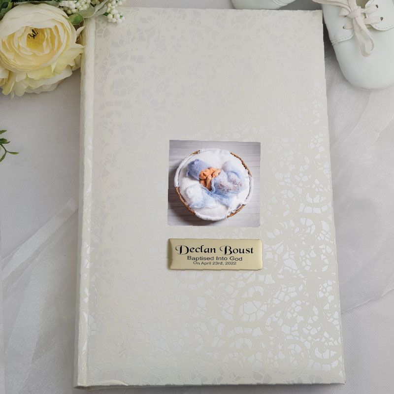 Personalised Cream Lace Baptism Photo Album - 300