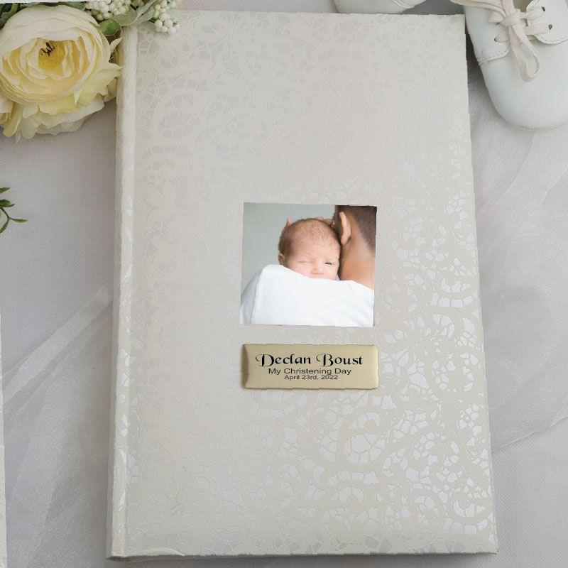 Personalised Cream Lace Christening Photo Album - 300