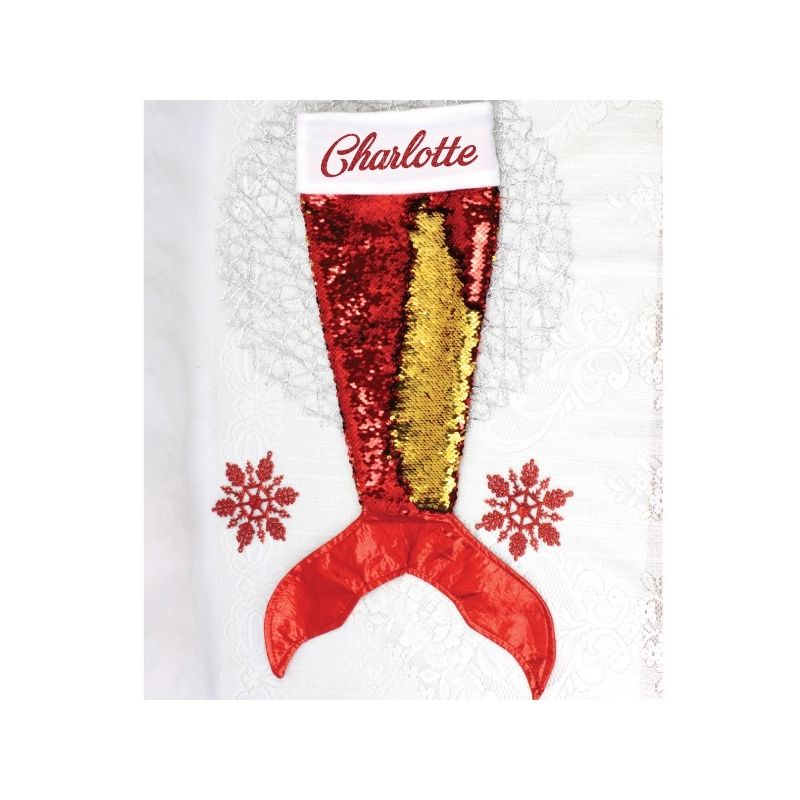 Mermaid Tail Sequin Christmas Stocking - Red