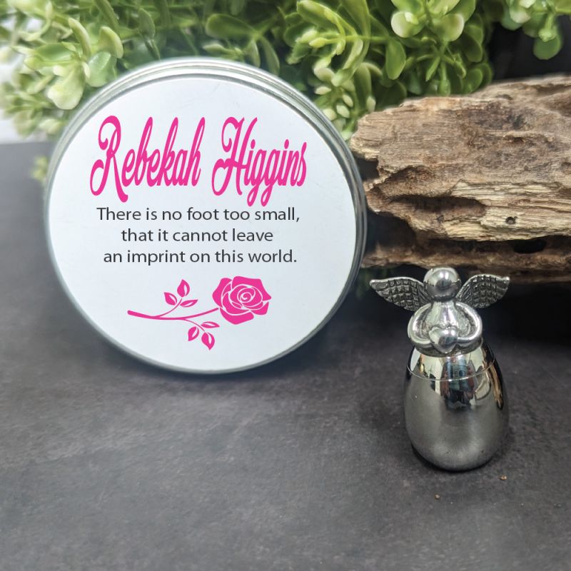 Angel Wings Mini Urn for Ashes in Personalised Tin
