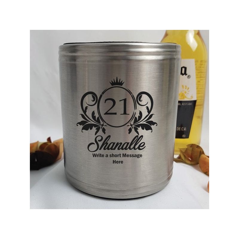 21st Birthday Engraved Silver Stubby Can Cooler (F)