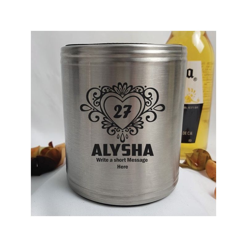 Birthday Engraved Silver Stubby Can Cooler Female Designs
