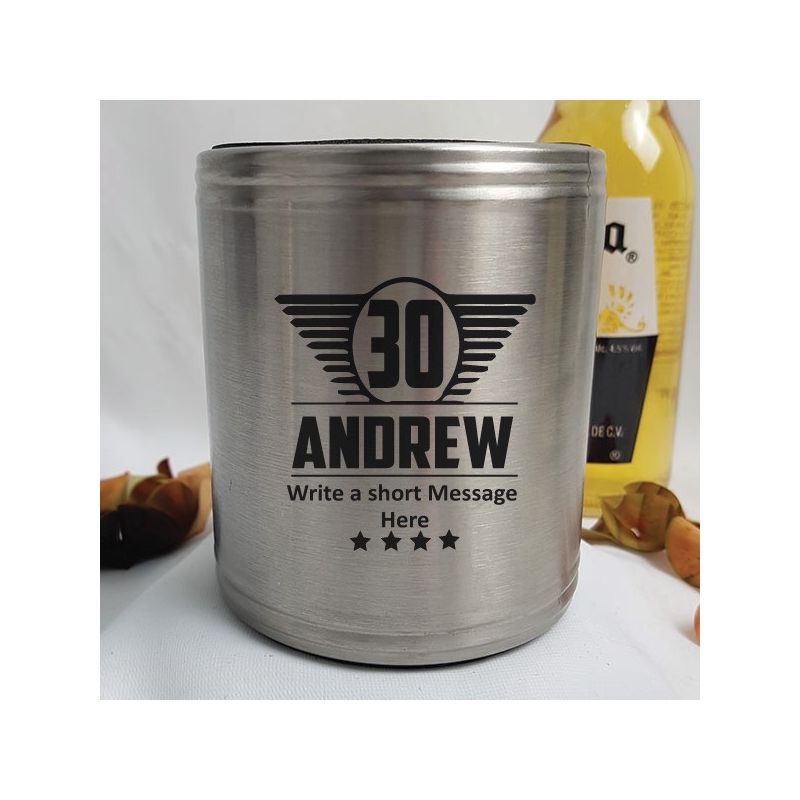 Personalised 30th Silver Can Cooler- Male Gift