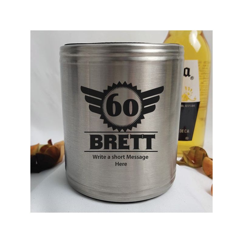 Personalised 60th Silver Can Cooler - Male Gift
