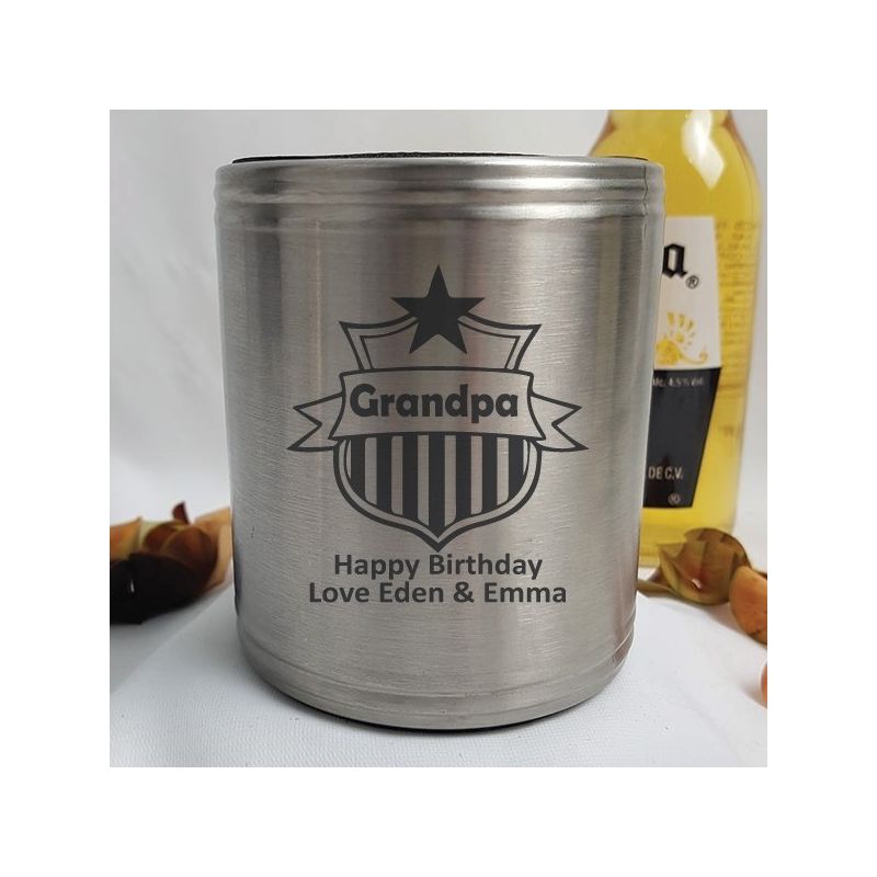 Grandpa Engraved Silver Stubby Can Cooler Personalised