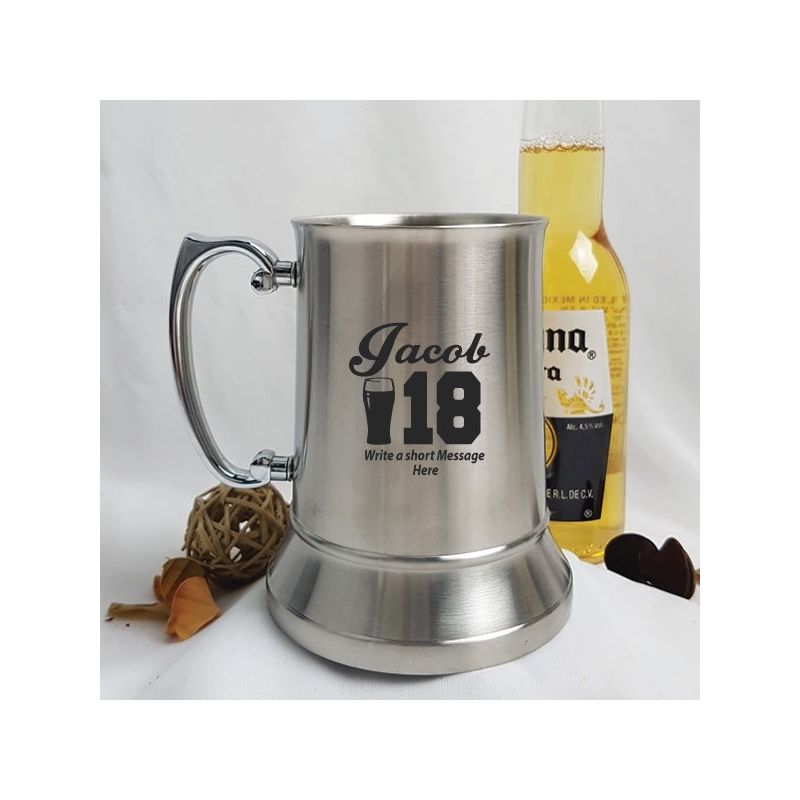 18th Birthday Personalised Stainless Beer Stein Mug (M)