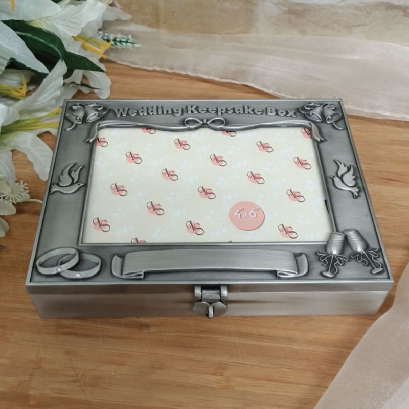 Pewter Wedding Keepsake Box with Photo Lid