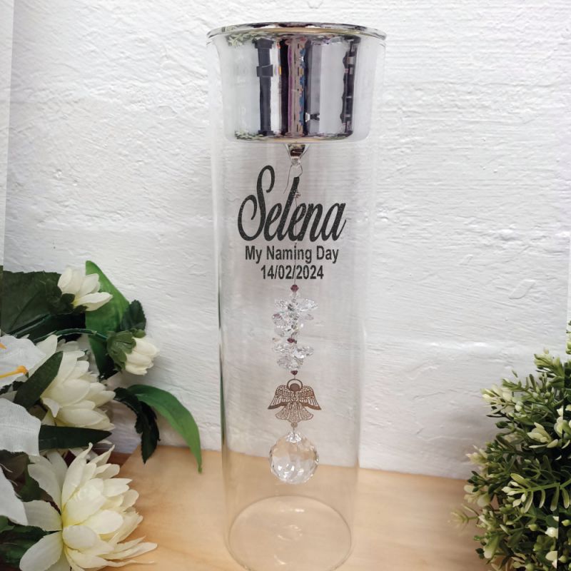 Naming Day Glass Candle Holder Amethyst Angel