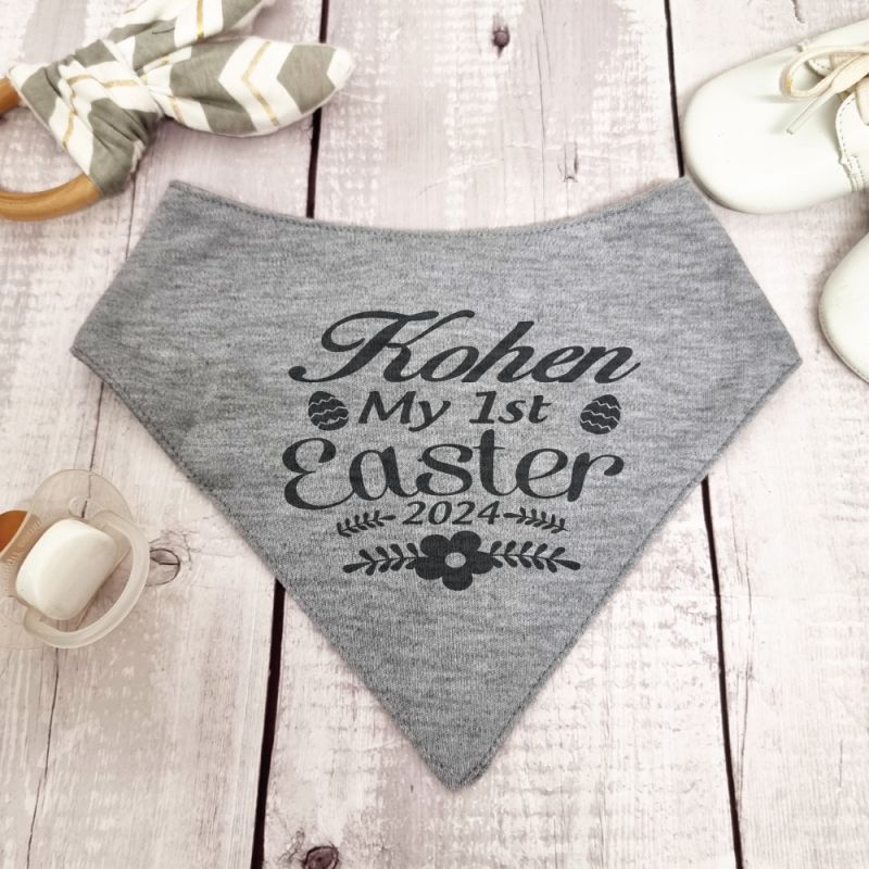 Easter Bandana Dribble Bib Grey Floral
