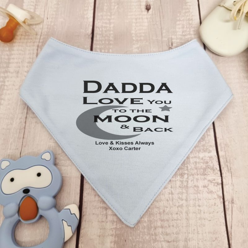 Love You To Moon & Back Bandana Bib Dad Blue