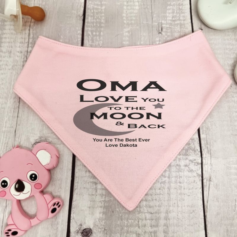 Love You To Moon & Back Grandma Bandana Bib Pink