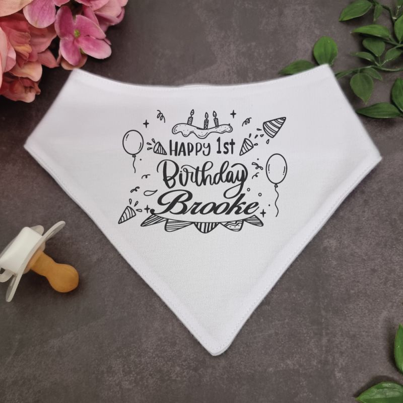 1st Birthday Bandana Dribble Bib White