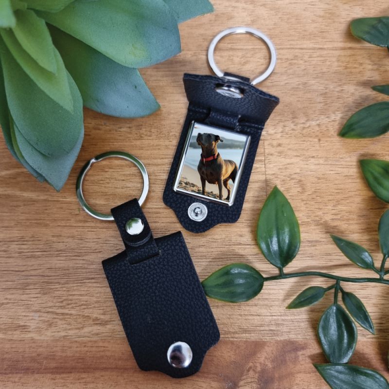 Black Leather Pet Photo keyring 