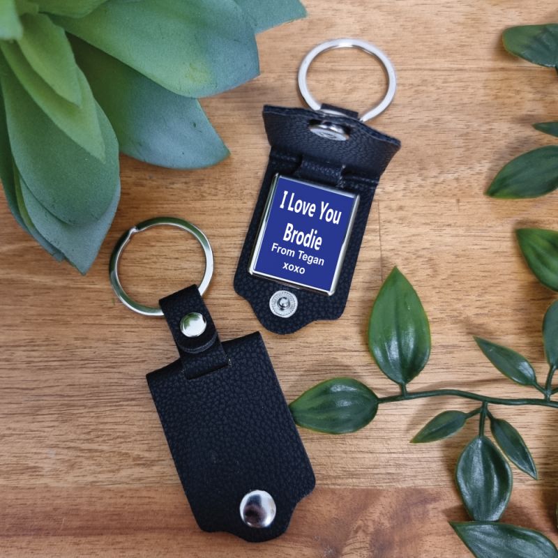 Black Leather keyring with Message