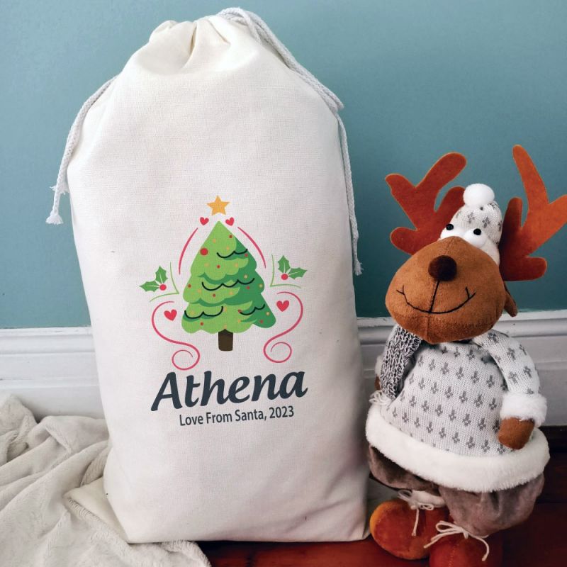 Personalised Christmas Sack 80cm  - Heart Tree