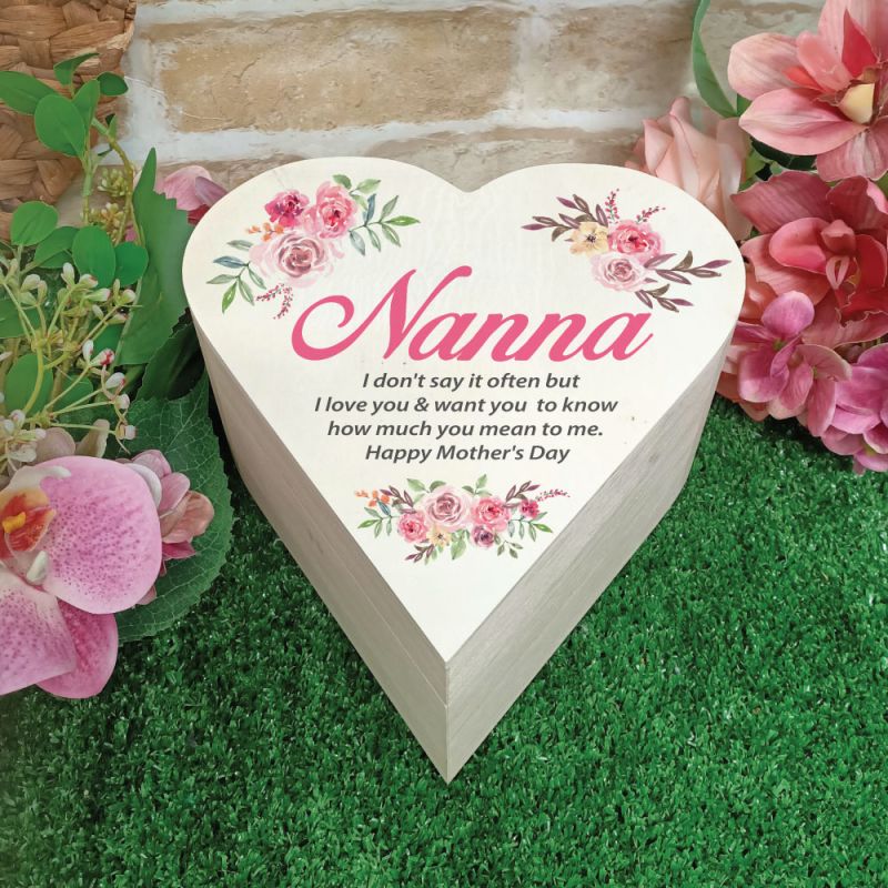 Nana Wooden Heart Gift Box - Vintage Rose