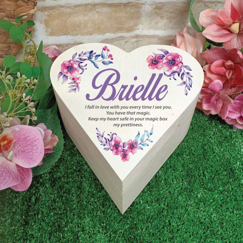 Birthday Wooden Heart Gift Box - Watercolour Floral