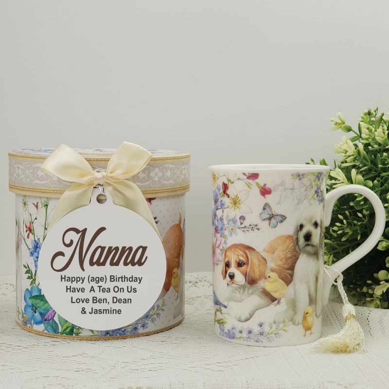 Nan Mug with Personalised Gift Box Puppy Dog