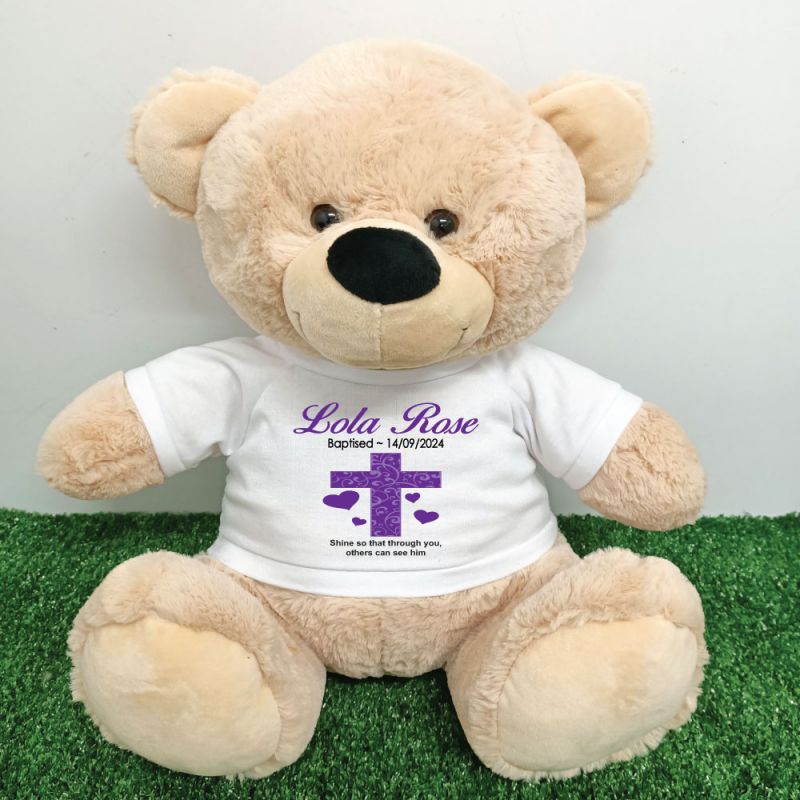 Baptised Personalised T-Shirt Bear 40cm Cream