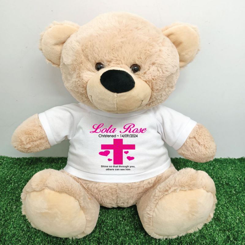 Christening Personalised T-Shirt Bear 40cm Cream