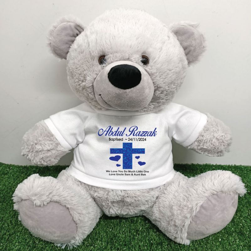Baptism Personalised T-Shirt Bear 40cm Grey