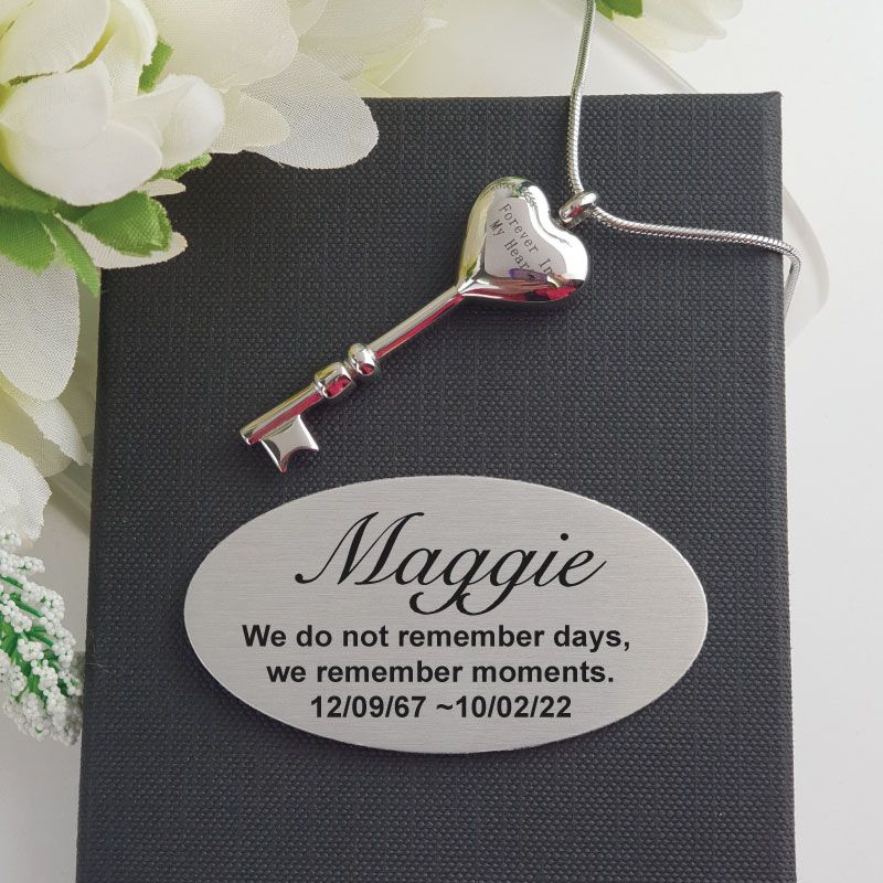 Heart Key Cremation Ash Necklace in Personalised Box