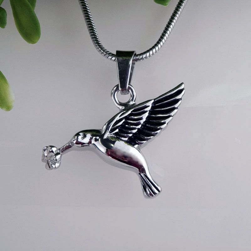 Silver Bird Urn Cremation Ash Necklace